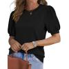 image:imageWIHOLL Womens Puff Short Sleeve Sweater 2026 Spring Summer Tops Trendy Business Causal Outfits Work Blouses ClothesBlack