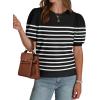 image:imageWIHOLL Womens Puff Short Sleeve Sweater 2026 Spring Summer Tops Trendy Business Causal Outfits Work Blouses ClothesBlackWhite