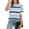 image:imageWIHOLL Womens Puff Short Sleeve Sweater 2026 Spring Summer Tops Trendy Business Causal Outfits Work Blouses ClothesBlue Stripe