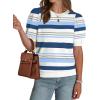 image:imageWIHOLL Womens Puff Short Sleeve Sweater 2026 Spring Summer Tops Trendy Business Causal Outfits Work Blouses ClothesBlue Stripe