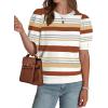 image:imageWIHOLL Womens Puff Short Sleeve Sweater 2026 Spring Summer Tops Trendy Business Causal Outfits Work Blouses ClothesCaramel Stripe
