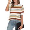 image:imageWIHOLL Womens Puff Short Sleeve Sweater 2026 Spring Summer Tops Trendy Business Causal Outfits Work Blouses ClothesCaramel Stripe