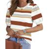 image:imageWIHOLL Womens Puff Short Sleeve Sweater 2026 Spring Summer Tops Trendy Business Causal Outfits Work Blouses ClothesCaramel Stripe
