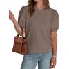 image:imageWIHOLL Womens Puff Short Sleeve Sweater 2026 Spring Summer Tops Trendy Business Causal Outfits Work Blouses ClothesCoffee