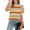 image:imageWIHOLL Womens Puff Short Sleeve Sweater 2026 Spring Summer Tops Trendy Business Causal Outfits Work Blouses ClothesOrange Stripe