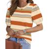 image:imageWIHOLL Womens Puff Short Sleeve Sweater 2026 Spring Summer Tops Trendy Business Causal Outfits Work Blouses ClothesOrange Stripe