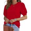 image:imageWIHOLL Womens Puff Short Sleeve Sweater 2026 Spring Summer Tops Trendy Business Causal Outfits Work Blouses ClothesRed