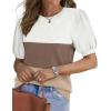 image:imageWIHOLL Womens Puff Short Sleeve Sweater 2026 Spring Summer Tops Trendy Business Causal Outfits Work Blouses ClothesWhite Brown Khaki