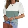 image:imageWIHOLL Womens Puff Short Sleeve Sweater 2026 Spring Summer Tops Trendy Business Causal Outfits Work Blouses ClothesWhite Green Blue