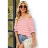 image:imageWIHOLL Womens Short Sleeve Square Neck Summer Tops Dressy Casual Blouses Trendy Clothes 2026A  Pink Stripe