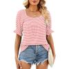 image:imageWIHOLL Womens Short Sleeve Square Neck Summer Tops Dressy Casual Blouses Trendy Clothes 2026A  Pink Stripe