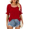 image:imageWIHOLL Womens Short Sleeve Square Neck Summer Tops Dressy Casual Blouses Trendy Clothes 2026A  Red