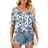 image:imageWIHOLL Womens Short Sleeve Square Neck Summer Tops Dressy Casual Blouses Trendy Clothes 2026B  Blue Floral Print