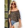 image:imageWIHOLL Womens Short Sleeve Square Neck Summer Tops Dressy Casual Blouses Trendy Clothes 2026B  Leopard Print