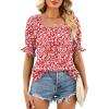 image:imageWIHOLL Womens Short Sleeve Square Neck Summer Tops Dressy Casual Blouses Trendy Clothes 2026B  Red White Floral