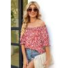 image:imageWIHOLL Womens Short Sleeve Square Neck Summer Tops Dressy Casual Blouses Trendy Clothes 2026B  Red White Floral