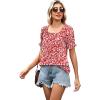 image:imageWIHOLL Womens Short Sleeve Square Neck Summer Tops Dressy Casual Blouses Trendy Clothes 2026B  Red White Floral