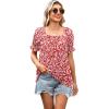image:imageWIHOLL Womens Short Sleeve Square Neck Summer Tops Dressy Casual Blouses Trendy Clothes 2026B  Red White Floral