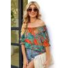 image:imageWIHOLL Womens Short Sleeve Square Neck Summer Tops Dressy Casual Blouses Trendy Clothes 2026B  Tropical Print