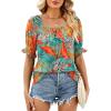 image:imageWIHOLL Womens Short Sleeve Square Neck Summer Tops Dressy Casual Blouses Trendy Clothes 2026B  Tropical Print