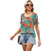 image:imageWIHOLL Womens Short Sleeve Square Neck Summer Tops Dressy Casual Blouses Trendy Clothes 2026B  Tropical Print