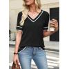 image:imageWIHOLL Womens Short Sleeve Sweater Lightweight Knit Tops Summer Spring Shirts with Buttons Trendy1black White Striped
