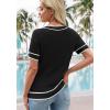 image:imageWIHOLL Womens Short Sleeve Sweater Lightweight Knit Tops Summer Spring Shirts with Buttons Trendy1black White Striped