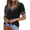 image:imageWIHOLL Womens Short Sleeve Sweater Lightweight Knit Tops Summer Spring Shirts with Buttons Trendy1black White Striped
