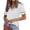 image:imageWIHOLL Womens Short Sleeve Sweater Lightweight Knit Tops Summer Spring Shirts with Buttons Trendy1white Black Striped