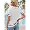 image:imageWIHOLL Womens Short Sleeve Sweater Lightweight Knit Tops Summer Spring Shirts with Buttons Trendy1white Black Striped
