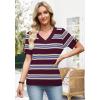 image:imageWIHOLL Womens Short Sleeve Sweater Lightweight Knit Tops Summer Spring Shirts with Buttons Trendy2burgundy Blue Striped