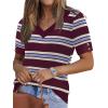 image:imageWIHOLL Womens Short Sleeve Sweater Lightweight Knit Tops Summer Spring Shirts with Buttons Trendy2burgundy Blue Striped