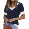 image:imageWIHOLL Womens Short Sleeve Sweater Lightweight Knit Tops Summer Spring Shirts with Buttons Trendy2navy Blue
