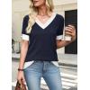 image:imageWIHOLL Womens Short Sleeve Sweater Lightweight Knit Tops Summer Spring Shirts with Buttons Trendy2navy Blue