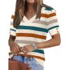 image:imageWIHOLL Womens Short Sleeve Sweater Lightweight Knit Tops Summer Spring Shirts with Buttons Trendy2orange Green Striped