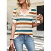 image:imageWIHOLL Womens Short Sleeve Sweater Lightweight Knit Tops Summer Spring Shirts with Buttons Trendy2orange Green Striped
