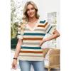image:imageWIHOLL Womens Short Sleeve Sweater Lightweight Knit Tops Summer Spring Shirts with Buttons Trendy2orange Green Striped