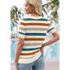 image:imageWIHOLL Womens Short Sleeve Sweater Lightweight Knit Tops Summer Spring Shirts with Buttons Trendy2orange Green Striped