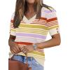image:imageWIHOLL Womens Short Sleeve Sweater Lightweight Knit Tops Summer Spring Shirts with Buttons Trendy3yellow Purple Striped