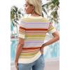 image:imageWIHOLL Womens Short Sleeve Sweater Lightweight Knit Tops Summer Spring Shirts with Buttons Trendy3yellow Purple Striped