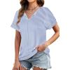 image:imageWIHOLL Womens Summer Tops 2026 Short Sleeve V Neck T Shirts Fashion Beach Vacation Clothes Business Casual OutfitsBlue White Stripes