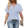 image:imageWIHOLL Womens Summer Tops 2026 Short Sleeve V Neck T Shirts Fashion Beach Vacation Clothes Business Casual OutfitsBlue White Stripes