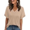 image:imageWIHOLL Womens Summer Tops Short Petal Sleeve Shirts Fashion V Neck Womens Clothing01 Beige