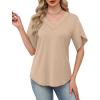 image:imageWIHOLL Womens Summer Tops Short Petal Sleeve Shirts Fashion V Neck Womens Clothing01 Beige