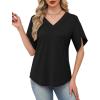 image:imageWIHOLL Womens Summer Tops Short Petal Sleeve Shirts Fashion V Neck Womens Clothing01 Black
