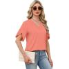 image:imageWIHOLL Womens Summer Tops Short Petal Sleeve Shirts Fashion V Neck Womens Clothing01 Coral