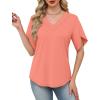 image:imageWIHOLL Womens Summer Tops Short Petal Sleeve Shirts Fashion V Neck Womens Clothing01 Coral