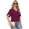 image:imageWIHOLL Womens Summer Tops Short Petal Sleeve Shirts Fashion V Neck Womens Clothing01 Deeppurple