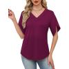 image:imageWIHOLL Womens Summer Tops Short Petal Sleeve Shirts Fashion V Neck Womens Clothing01 Deeppurple