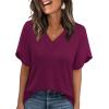 image:imageWIHOLL Womens Summer Tops Short Petal Sleeve Shirts Fashion V Neck Womens Clothing01 Deeppurple